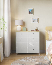 Songmics Chest Of Drawers, Storage Unit With 8 Easy Pull Fabric Drawers, Organiser Unit With Metal Frame, Cream White And Oak - thumbnail 2