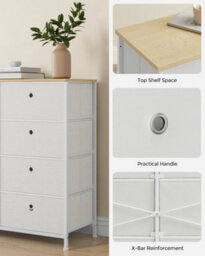 Songmics Chest Of Drawers, Storage Unit With 8 Easy Pull Fabric Drawers, Organiser Unit With Metal Frame, Cream White And Oak - thumbnail 6