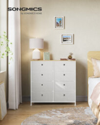 Songmics Chest Of Drawers, Storage Unit With 8 Easy Pull Fabric Drawers, Organiser Unit With Metal Frame, Cream White And Oak - thumbnail 1