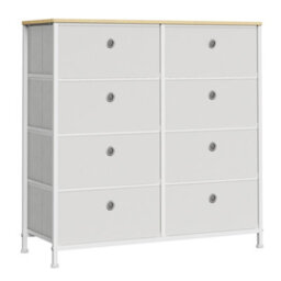 Songmics Chest Of Drawers, Storage Unit With 8 Easy Pull Fabric Drawers, Organiser Unit With Metal Frame, Cream White And Oak - thumbnail 4