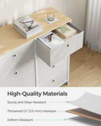 Songmics Chest Of Drawers, Storage Unit With 8 Easy Pull Fabric Drawers, Organiser Unit With Metal Frame, Cream White And Oak - thumbnail 5