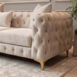 Sofaya Monaco 5 Seater Cream Chesterfield Corner Chaise Sofa Velvet L Shaped - Deep Buttoned Upholstery Couch - thumbnail 3