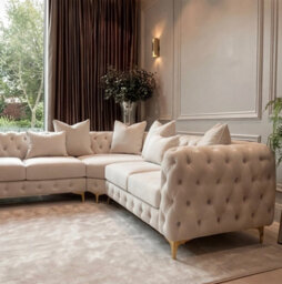 Sofaya Monaco 5 Seater Cream Chesterfield Corner Chaise Sofa Velvet L Shaped - Deep Buttoned Upholstery Couch - thumbnail 7