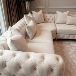 Sofaya Monaco 5 Seater Cream Chesterfield Corner Chaise Sofa Velvet L Shaped - Deep Buttoned Upholstery Couch - thumbnail 4
