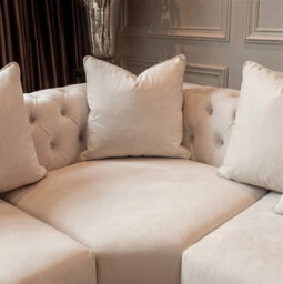 Sofaya Monaco 5 Seater Cream Chesterfield Corner Chaise Sofa Velvet L Shaped - Deep Buttoned Upholstery Couch - thumbnail 6