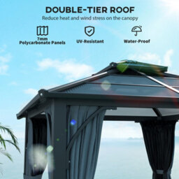 Outsunny 3X3(M) Hardtop Gazebo With Polycarbonate Roof & Sides, Grey - thumbnail 4