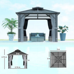 Outsunny 3X3(M) Hardtop Gazebo With Polycarbonate Roof & Sides, Grey - thumbnail 3
