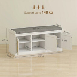 Shoe Storage Bench With Rattan Doors, Cushion, Entryway Shoe Bench - thumbnail 2
