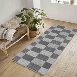 Machine Washable Square Design Anti Slip Doormats Grey 80X300 Cm - thumbnail 1
