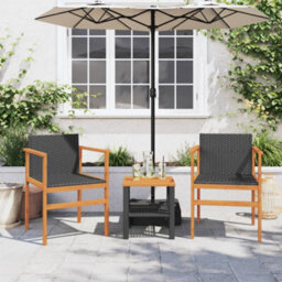Berkfield Garden Chairs 2 Pcs Black Poly Rattan&solid Wood - thumbnail 3