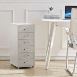 Living And Home White 6 Drawer Chest Metal Movable Office Storage File Cabinet Nightstand With Wheels H 685 mm - thumbnail 2