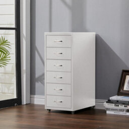 Living And Home White 6 Drawer Chest Metal Movable Office Storage File Cabinet Nightstand With Wheels H 685 mm - thumbnail 1