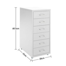 Living And Home White 6 Drawer Chest Metal Movable Office Storage File Cabinet Nightstand With Wheels H 685 mm - thumbnail 7