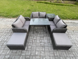Fimous Outdoor Rattan Garden Furniture Set 8 Seater Patio Love Sofa Set With Dining Table 2 Big Footstool Side Table - thumbnail 1