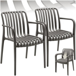 Tectake Garden Chairs Alcudia - Weather-Resistant, Durable And Long-Lasting Plastic - Anthracite - Set Of 2 - thumbnail 1