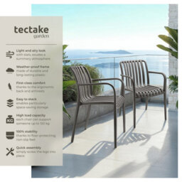 Tectake Garden Chairs Alcudia - Weather-Resistant, Durable And Long-Lasting Plastic - Anthracite - Set Of 2 - thumbnail 2