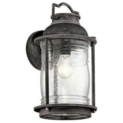 Stylish Outdoor Ip44 Wall Light In Weathered Zinc With Led E27 Bulb