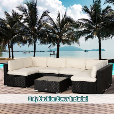 Outsunny Garden Rattan Sofa Set Polyester Cover Replacement No Cushion Cream - image 1