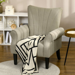 Homcom Upholstered Modern Accent Chair, Armchair With Wood Legs, Beige