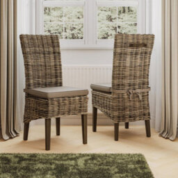FWSTYLE Set Of 2 Ready Assembled Rattan Dining Chairs With Cushion