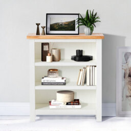 Farro White 3 Tier Small Bookcase - Painted With Oak Top - By Roseland Furniture - thumbnail 2