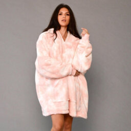 Ohs Tie-Dye Hooded Blanket Oversized Wearable Sherpa Fleece, Blush Pink - thumbnail 1
