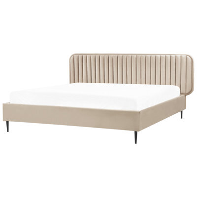 Beliani Bed Velvet Brin 180 X 200 Cm (Eu Super King) Taupe - image 1