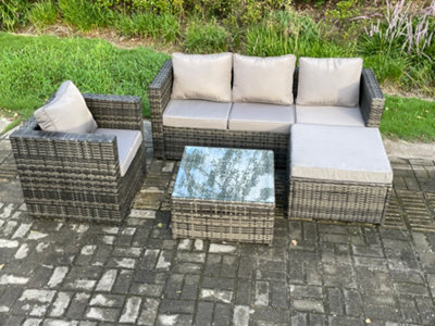 Fimous Rattan Garden Furniture Set Patio Outdoor Lounge Sofa Set With Armchair Square Coffee Table Big Footstool - image 1