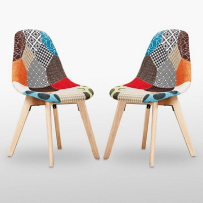 Life Interiors Set Of 2 Multicolor Patchwork Fabric Dining Chairs With Wooden Legs, Mid-Century Modern Accent Chair - image 1