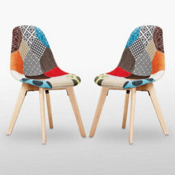 Life Interiors Set Of 2 Multicolor Patchwork Fabric Dining Chairs With Wooden Legs, Mid-Century Modern Accent Chair - thumbnail 1