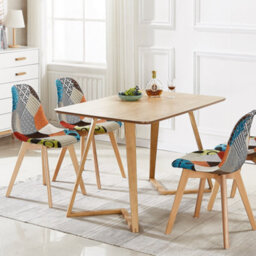 Life Interiors Set Of 2 Multicolor Patchwork Fabric Dining Chairs With Wooden Legs, Mid-Century Modern Accent Chair - thumbnail 8
