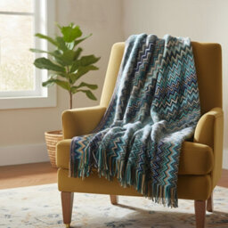 Living And Home Blue Bohemian Style Sofa Blanket/knitted Throwaway 170Cm L X 127Cm W - thumbnail 2