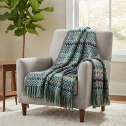 Living And Home Blue Bohemian Style Sofa Blanket/knitted Throwaway 170Cm L X 127Cm W - thumbnail 3