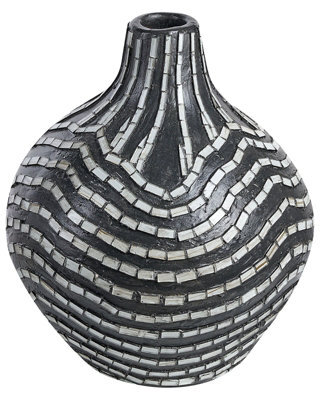 Beliani Artisan Black White Terracotta Vase 35Cm Striped Boho Decor - Handcrafted Lacquered Finish - image 1