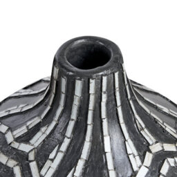 Beliani Artisan Black White Terracotta Vase 35Cm Striped Boho Decor - Handcrafted Lacquered Finish - thumbnail 5