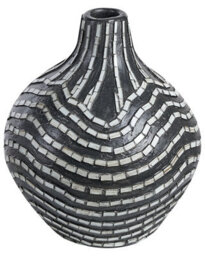 Beliani Artisan Black White Terracotta Vase 35Cm Striped Boho Decor - Handcrafted Lacquered Finish - thumbnail 1