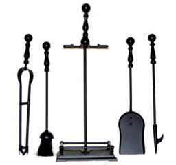 Fire30 5 Piece Black Fireplace Companion Set With Rectangular Base Poker Brush Shovel Tongs And Stand - thumbnail 6