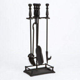 Fire30 5 Piece Black Fireplace Companion Set With Rectangular Base Poker Brush Shovel Tongs And Stand - thumbnail 2