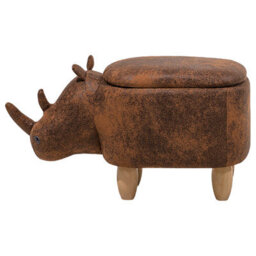 Beliani Rhino Childrens Stool With Storage Brown Faux Leather Rubberwood Legs W60 X D32 X H35Cm - thumbnail 4