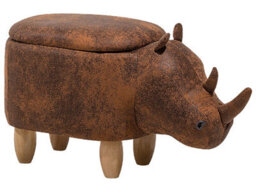 Beliani Rhino Childrens Stool With Storage Brown Faux Leather Rubberwood Legs W60 X D32 X H35Cm - thumbnail 3