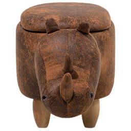 Beliani Rhino Childrens Stool With Storage Brown Faux Leather Rubberwood Legs W60 X D32 X H35Cm - thumbnail 2