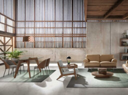 Angel Cerda Stylish Grey Fabric And Walnut Dining Chair - thumbnail 3