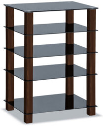Centurion Supports Trinity Black 5 Shelf With Walnut Legs Flat Screen Tv Rack Glass Stand - thumbnail 5