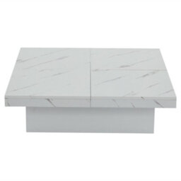 Abrihome Modern Square Coffee Table With Marble Look, Centre Tea Table With 4 Sliding Drawers, Coffee End Table, 90 X 90 X 25 Cm, White - thumbnail 9