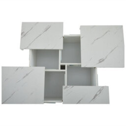 Abrihome Modern Square Coffee Table With Marble Look, Centre Tea Table With 4 Sliding Drawers, Coffee End Table, 90 X 90 X 25 Cm, White - thumbnail 8