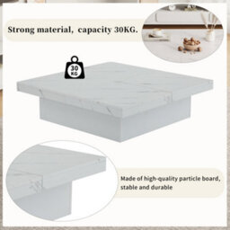 Abrihome Modern Square Coffee Table With Marble Look, Centre Tea Table With 4 Sliding Drawers, Coffee End Table, 90 X 90 X 25 Cm, White - thumbnail 5