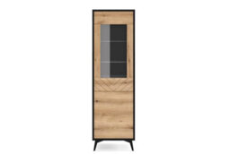 Arte Elegant Diamond Tall Display Cabinet H1780mm W540mm D390mm - Oak Evoke & Black For Modern Living Spaces - thumbnail 2
