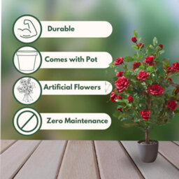 Marco Paul 80Cm Artificial Rose Plant Red In Pot - thumbnail 5