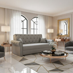 Viva Roma Iv Living Room Sofa Bed With Hr Foam Wave Springs Metal Legs And Wooden Frame 188X85X98Cm Light Grey - thumbnail 2