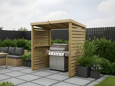 Edecks The Vista Wooden Bbq Shelter With Inner Shelves 6 X 7Ft - Full Slatted Sides Open Back Outdoor Garden Barbecue Grill Gazebo - image 1